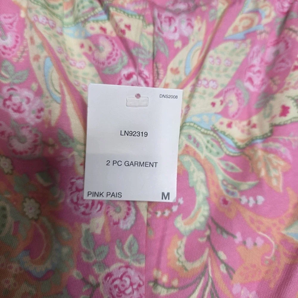 New RALPH LAUREN 2PC Pajama Set Pink Paisley Floral Short Sleeve Capri Pant